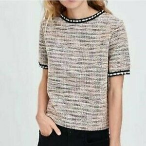 Zara Tweed Top with Frayed Pearl Trim Size Small